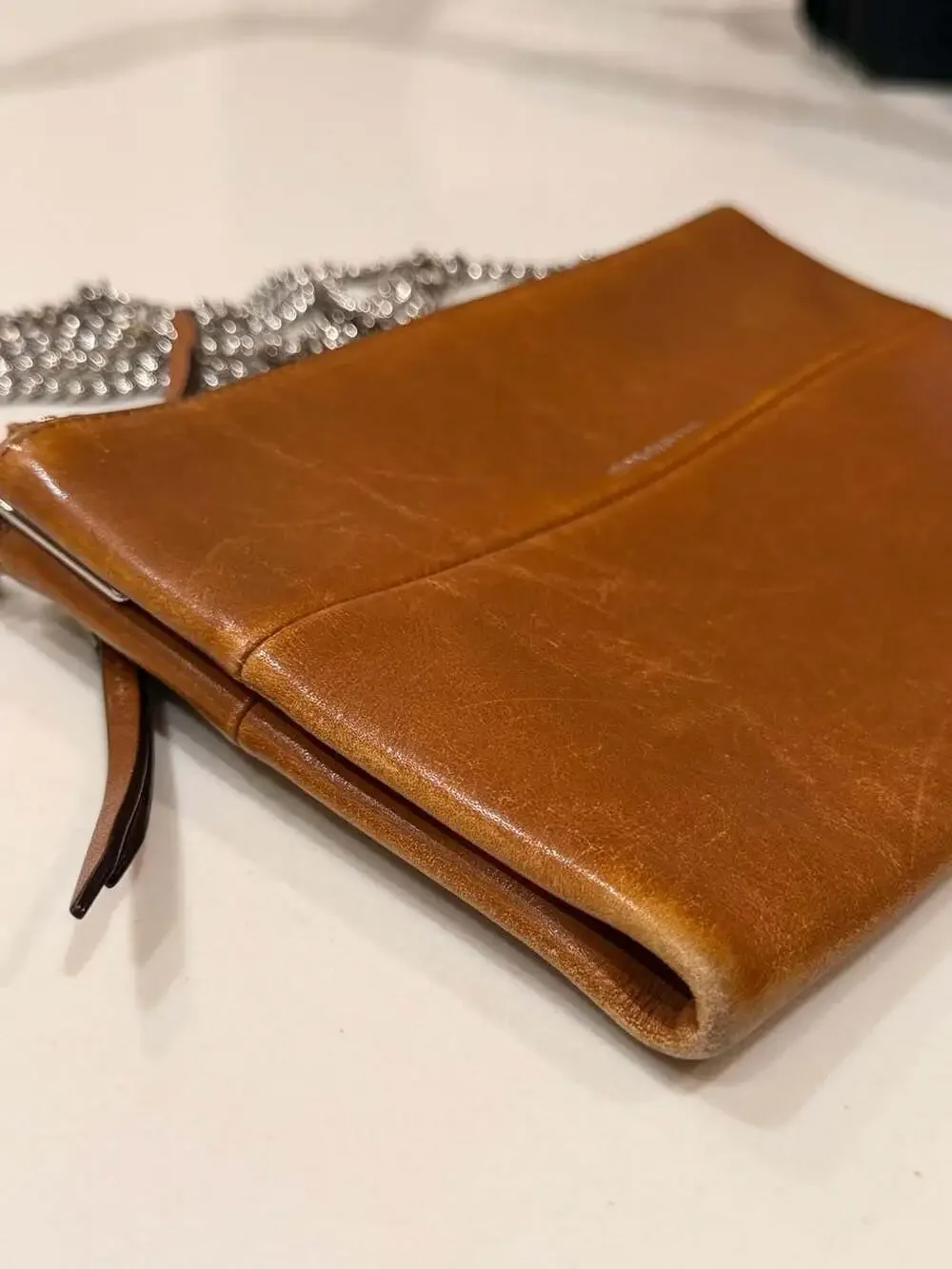 Coach Brown Leather Crossbody Bag Silver Chain